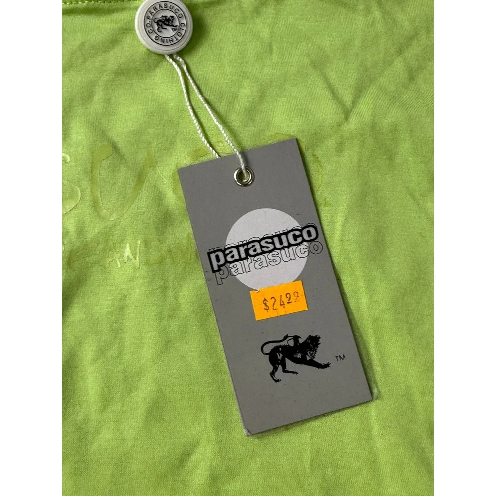 Vintage Parasuco Original Lime Green Square Neck T Shirt Size L Embossed NWT - Picture 7 of 8